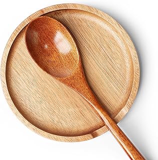 Acacia Wood Spoon Rest, Wooden Spoon Holder With Non Slip Silicone Feet, Multifunctional Kitchen Utensil Holder and Rest for Kitchen Countertop, Brown 5.1" x 5.1" Round
