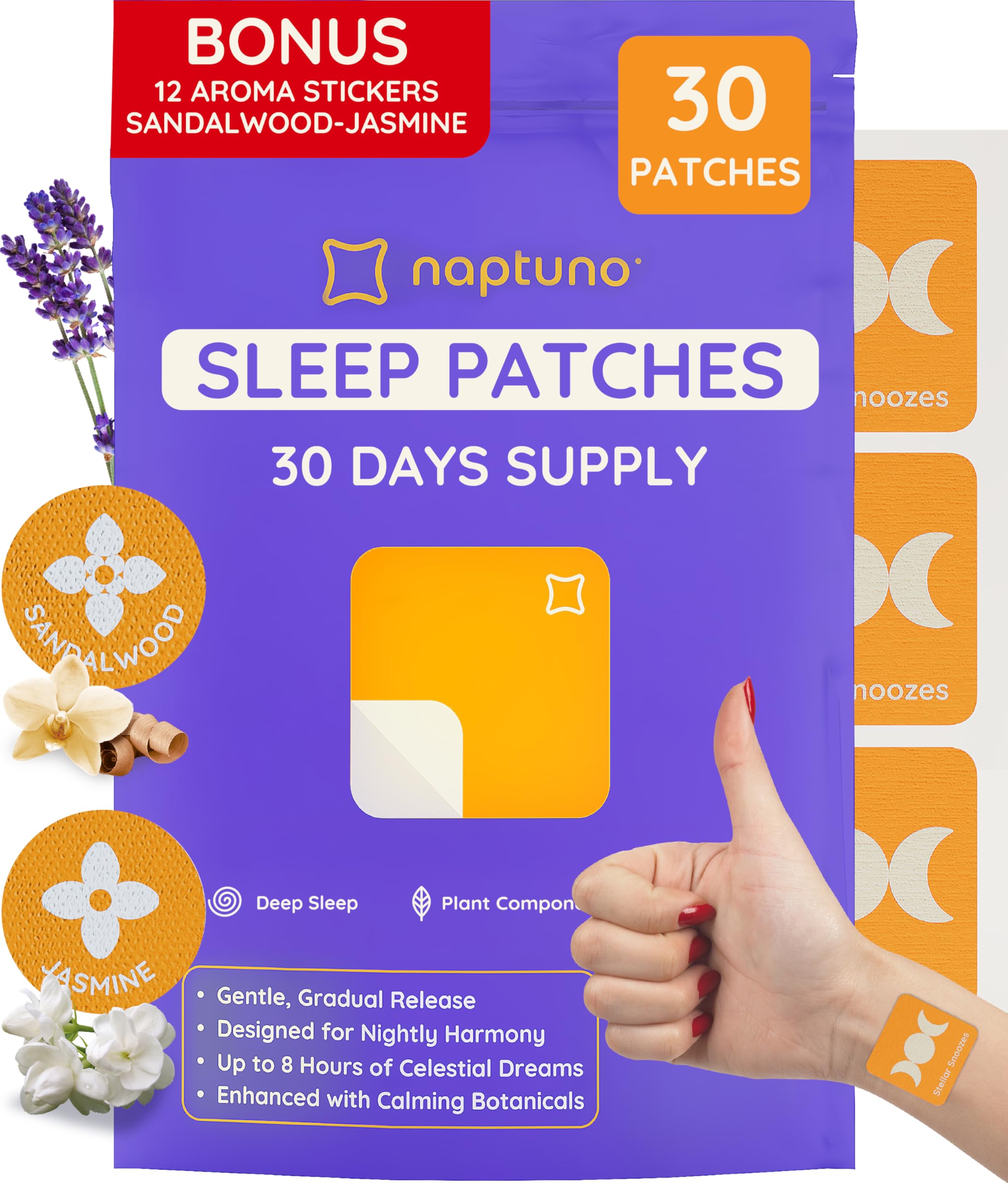 NaptunoSleep Patches for Adults Extra Strength – 30 Pack with Bonus 12 Aromatherapy Pearls – Natural Valerian, Melatonin, Lavender & Hops Sleep Patch for Deep Sleep, Easy Apply Natural Sleep Aid