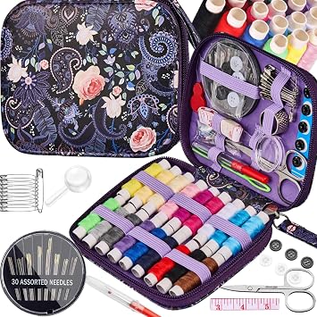 Bobode Printing Travel Basic Sewing Kit with 87 PCS Accessory | Rose Pattern Sewing Kit Case,Professional Sewing Supplies for Emergency, Beginners
