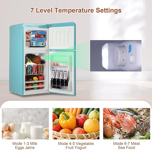 Miniatura 4 de Mini refrigerador retro con congelador de 4.0 pies cúbicos, refrigerador pequeño con termostato ajustable de 7 niveles, refrigerador compacto