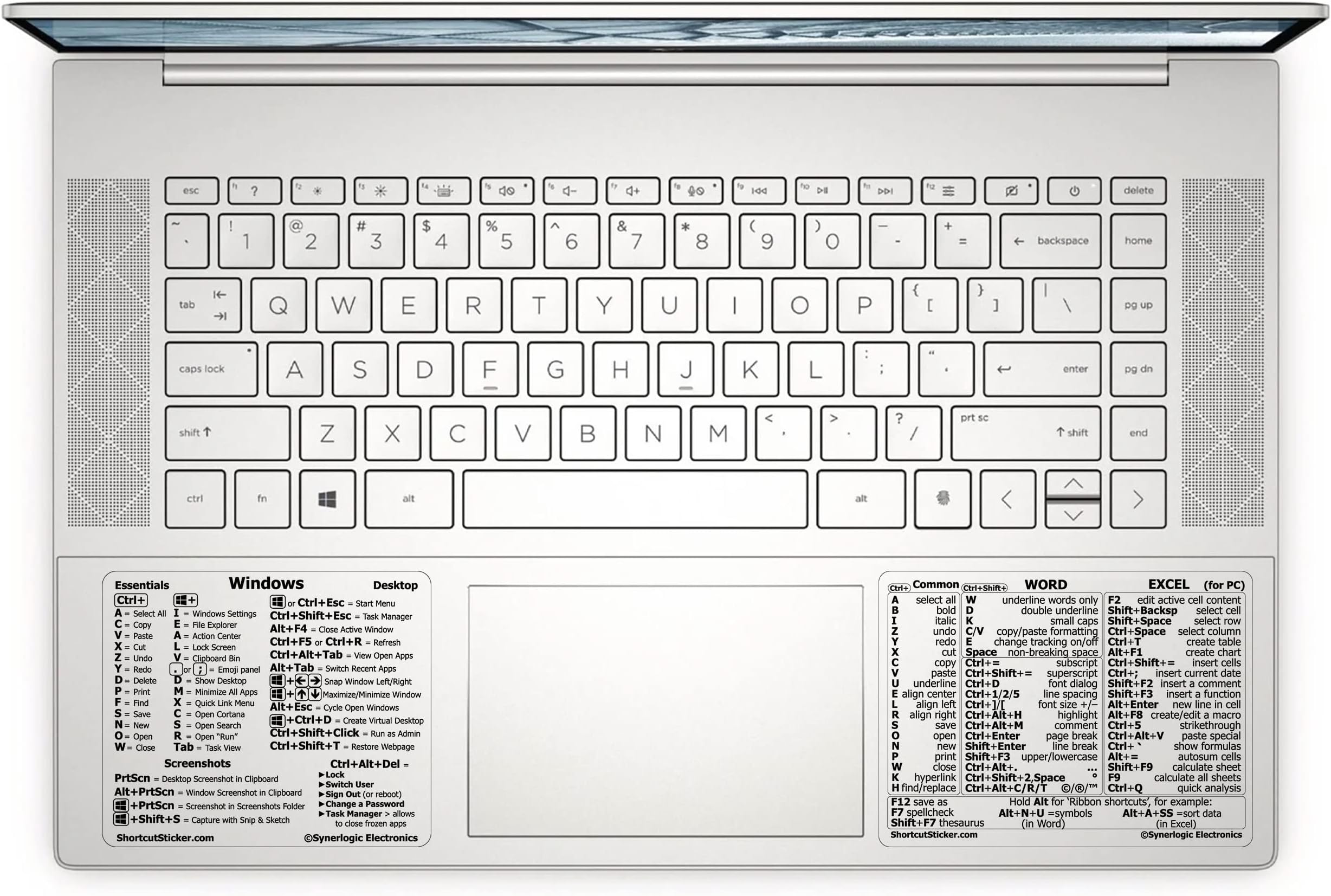 SYNERLOGIC Windows + Word/Excel (for Windows) Quick Reference Guide Keyboard Shortcut Stickers, No-Residue Vinyl (Clear/Large/Combo)
