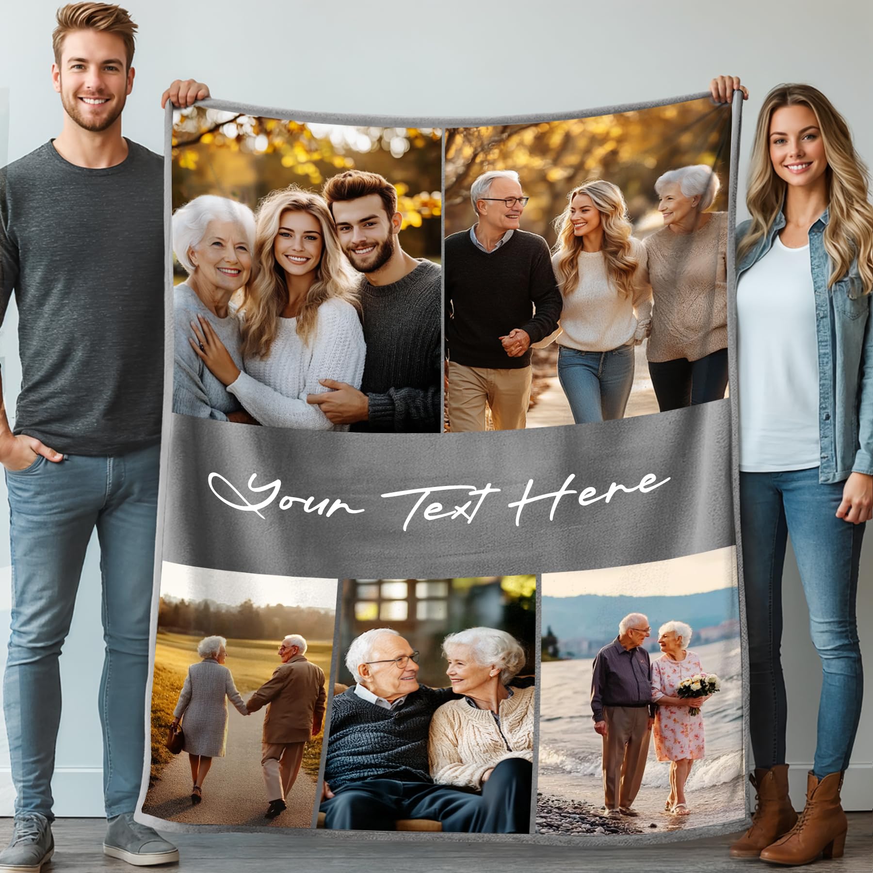 Stepdiy Personalised Blanket with 5 Photos Text, Customised Blanket for Adult Kid Couple, Personalised Gifts for Mom Dad, Christmas Valentines Birthday Gifts for Boyfriend Girlfriend 75x100cm — image 1