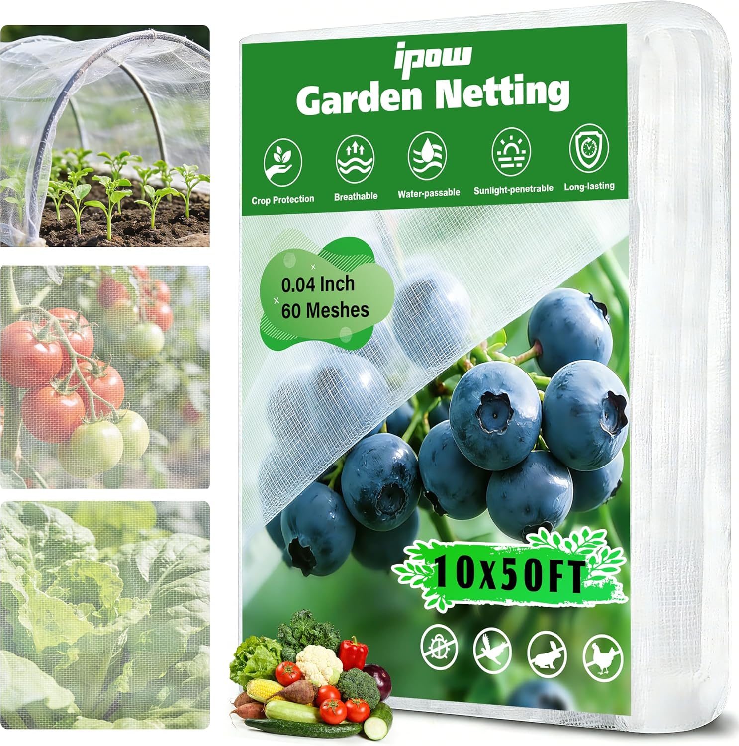 10 X 50FT Garden Mesh Netting Ultra Fine Mesh Netting Pest Barrier for Raised Beds, Mosquito Insect Bug Bird Netting for Blueberry Bushes Strawberry Fruits Vegetables Flowers Plants Cover Protection