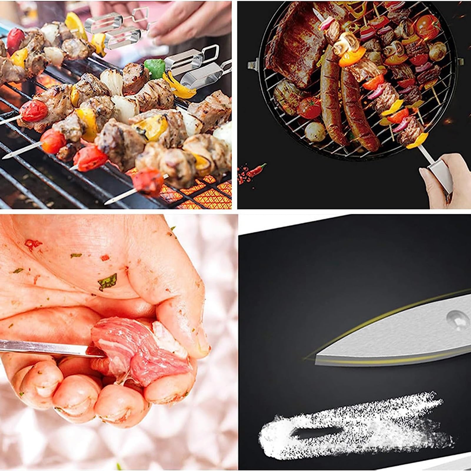 Brochetas Reutilizables Kabob, brochetas for Asar de Acero Inoxidable, palillo for brochetas con Barra de Empuje, for Carne, camarones, Pollo, 10 Piezas (Size : 45cm)