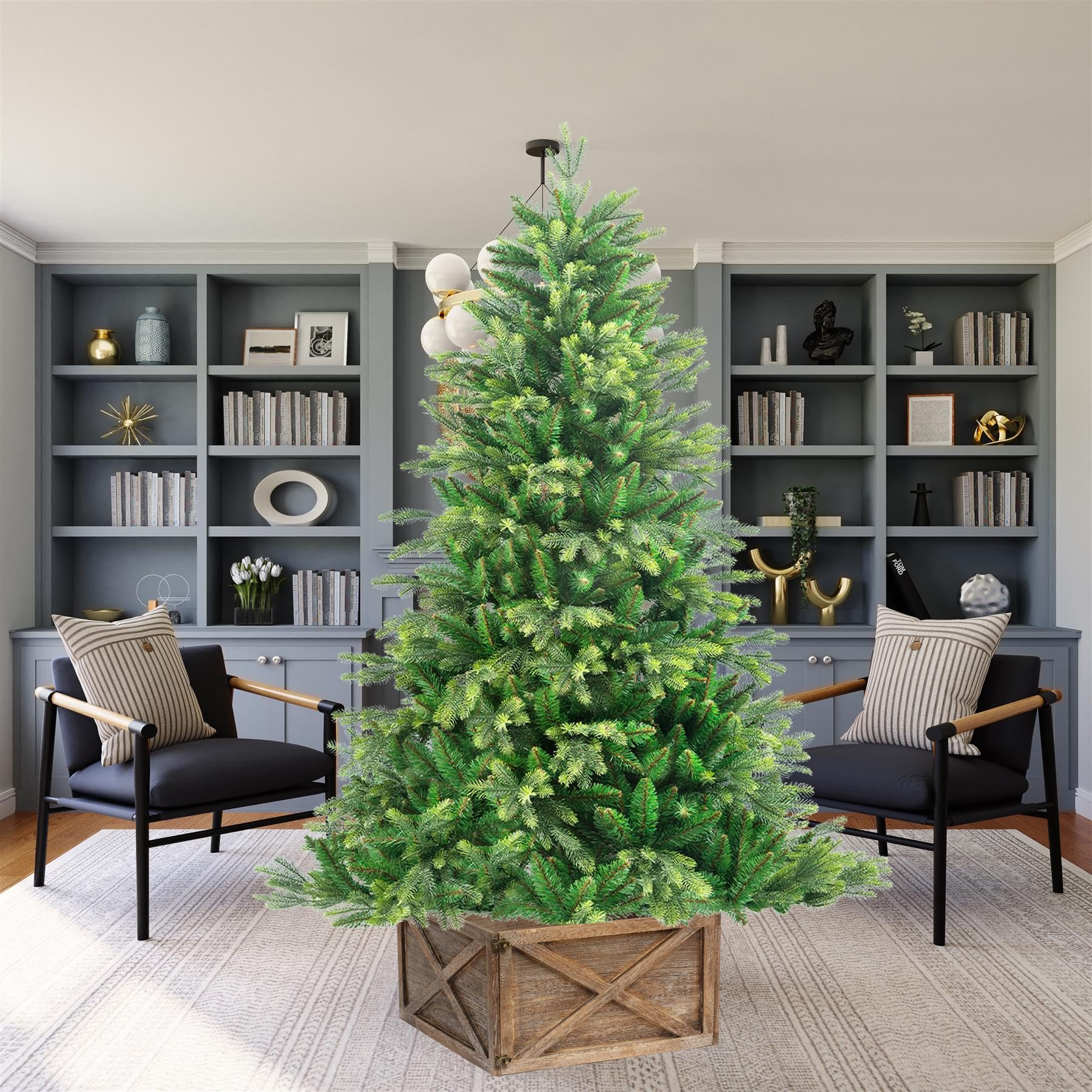 Jupe de Sapin de Noël Pliable en Bois pour décoration d'arbre de Noël, 45 x 43 x 25 cm