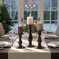 Vista 2 de Matte Black Pillar Candle Holders Set of 3-10", 8", 6”H Candlestick Candle Holder Stand, Mother's Day Home Decor Gift for Fireplace/Table