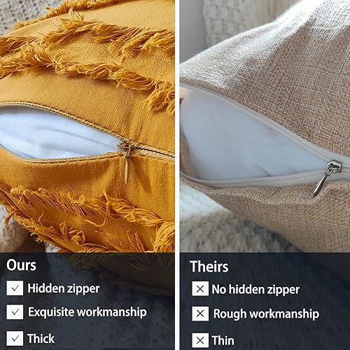 Miniatura 3 de Juego de 2 fundas de almohada decorativas de lino bohemio a rayas jacquard patrón cuadrado para decoración del hogar, sofá, sala de estar,