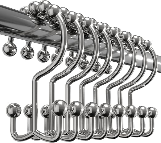 Utopia Bedding Double Glide Roller Shower Curtain Hooks, Double Sided Rings, Rust Proof Shower Curtain Hooks, Chrome