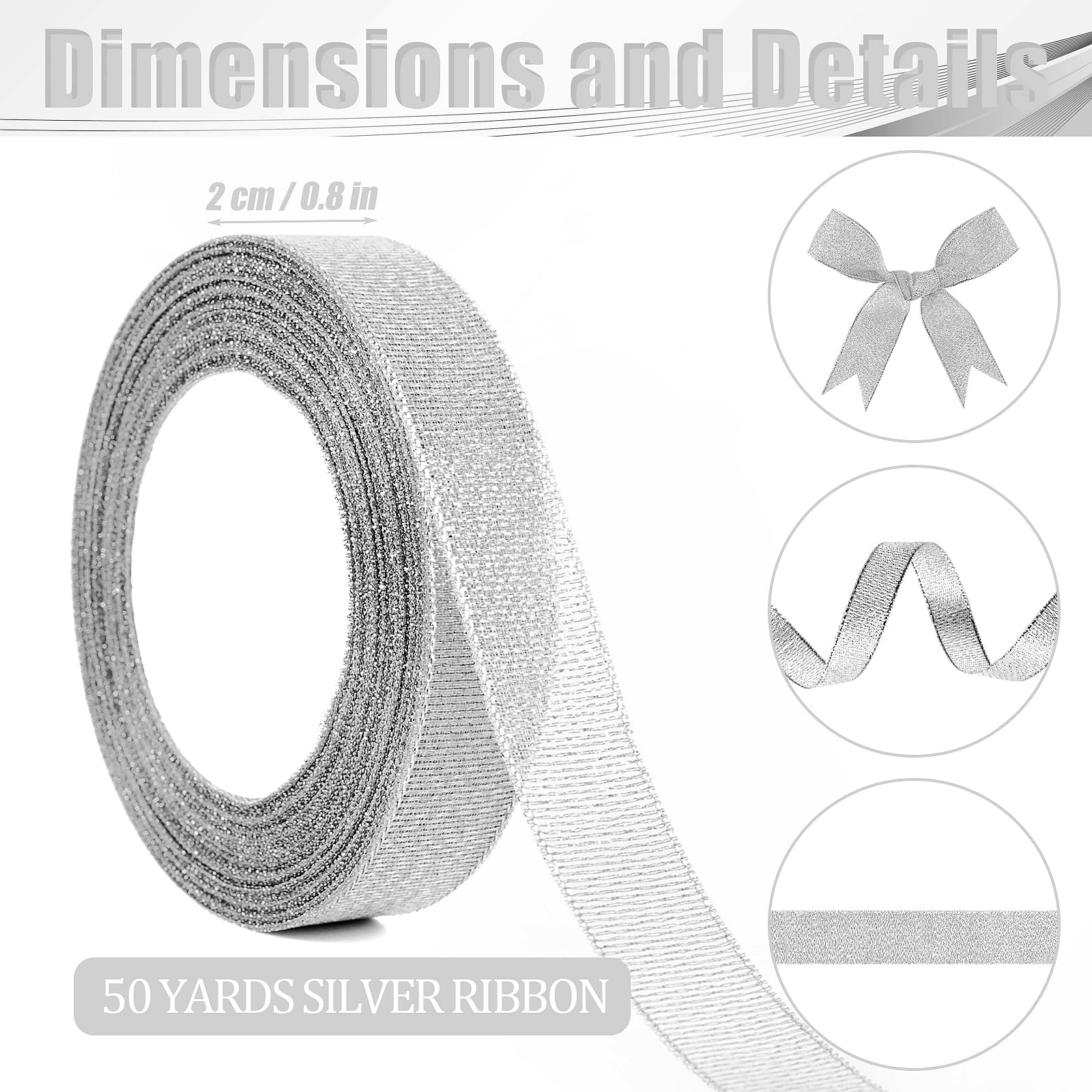 GXFCING Silver Organza Ribbon 20mm, 44m Glitter Gold Christmas Ribbon for Gift Wrapping Crafts, DIY Sewing, Cakes, Weddings - Image 2
