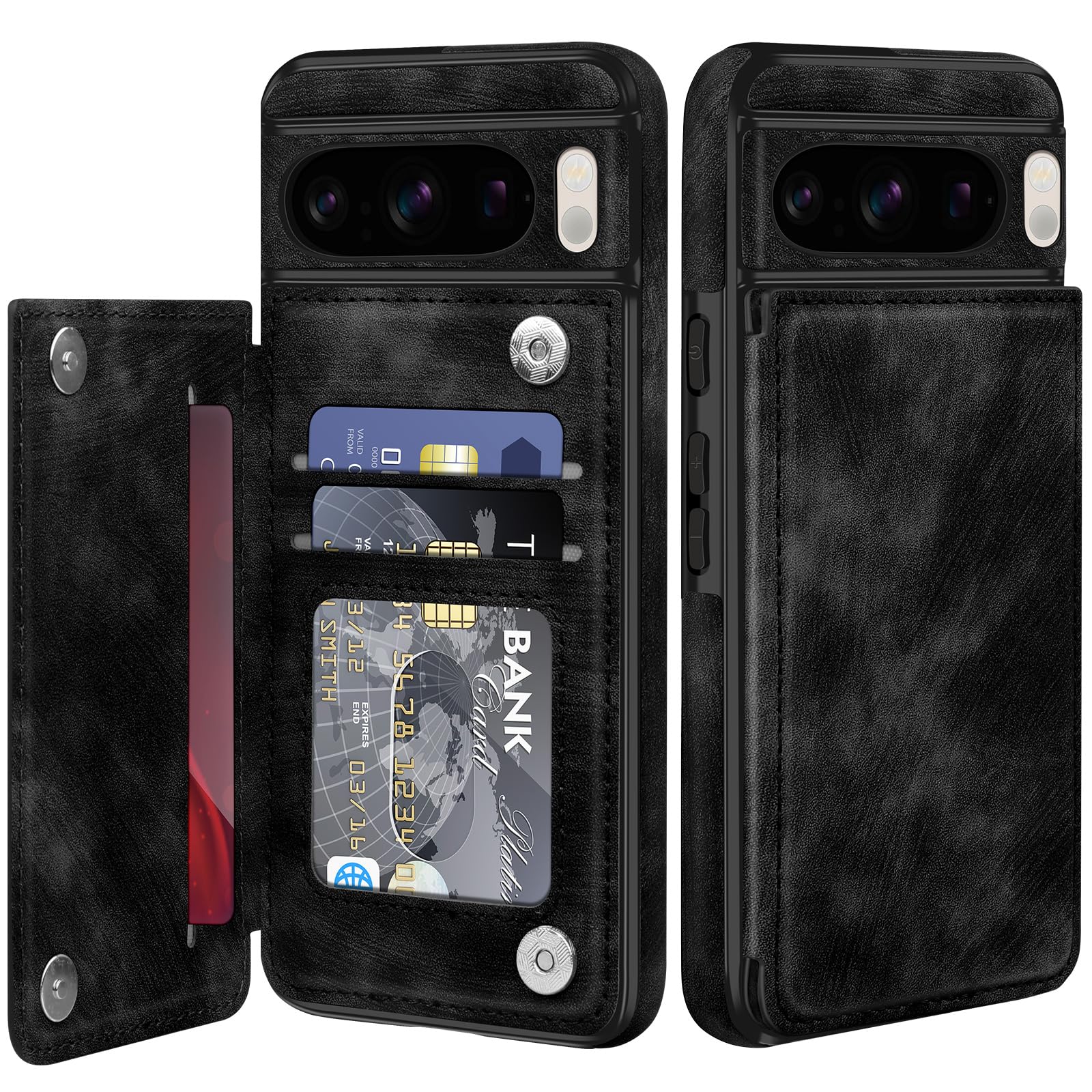 Bizzib for Google Pixel 8 Pro Case Leather Wallet with Card Holder, Flip Cover Kickstand Magnetic Closure Shockproof Heavy Duty Protective Case for Google Pixel 8 Pro 6.7in-Black