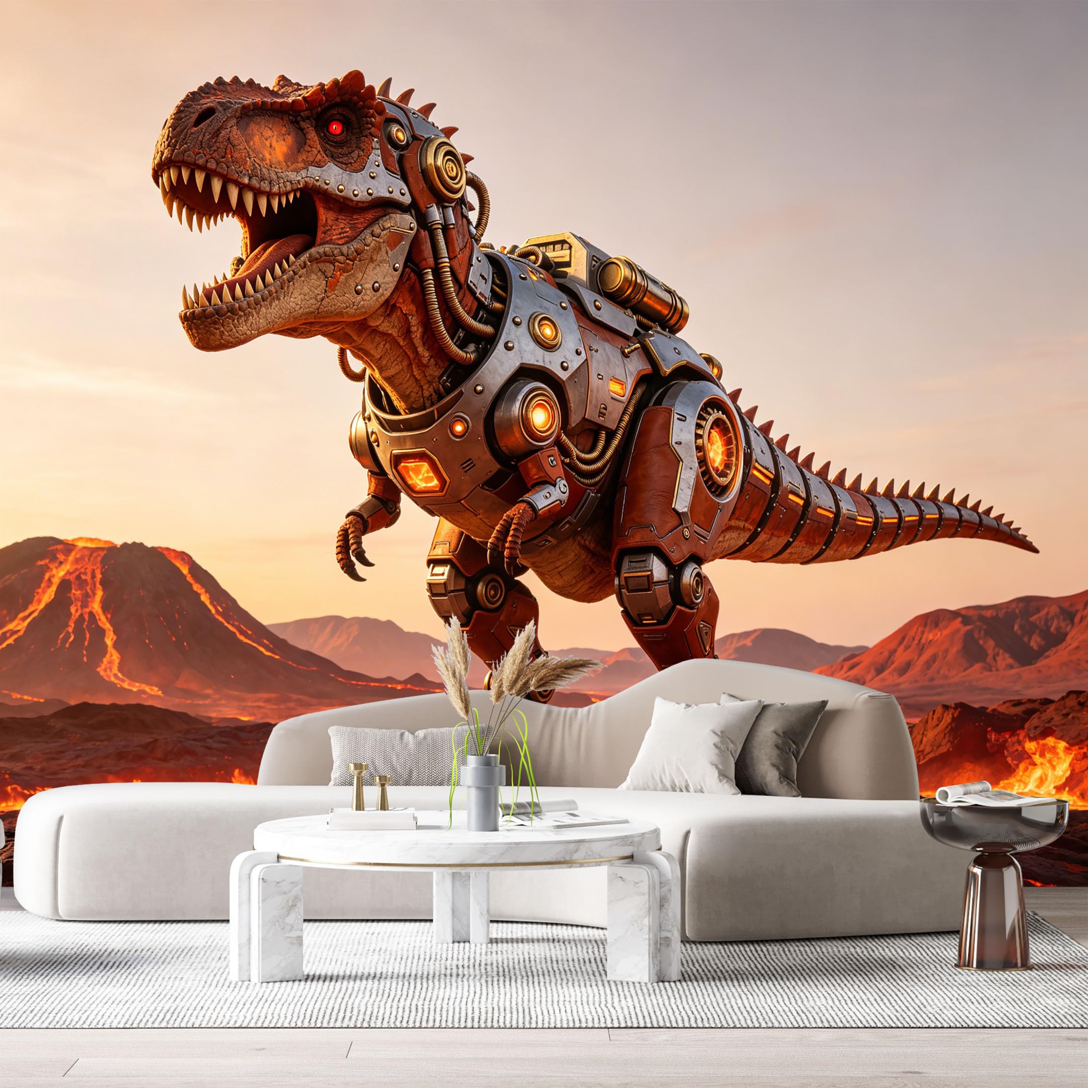Custom Size Wall Mural Beast Mecha SciFi Robot Lava Landscape Futuristic Style SelfAdhesive Art Prints Removable Large Wallpaper Esports Room Game Room Tenant Room Studio