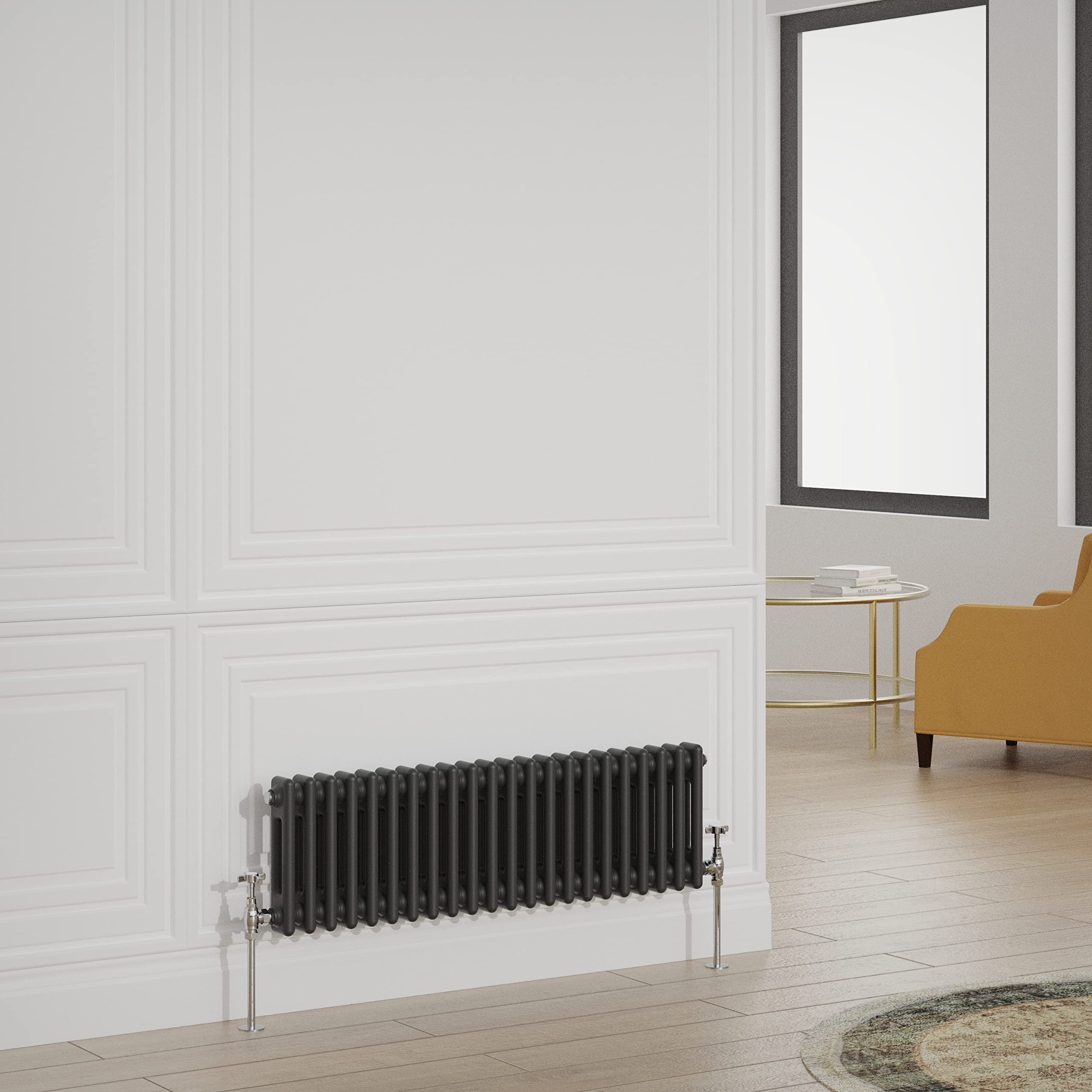 Warmehaus Traditional Radiator Double Column Black Horizontal Cast Iron Style Central Heating Radiator - 300x1010mm