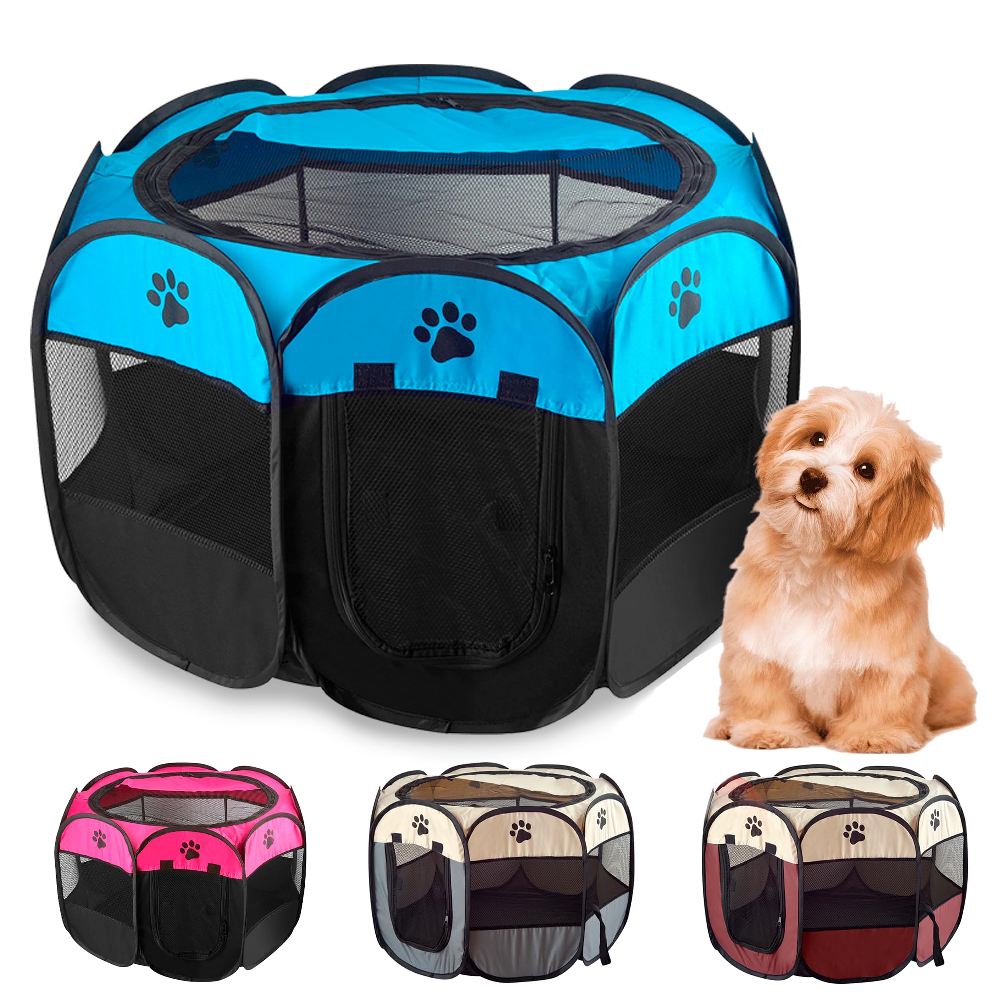 JUPPLIES Parque para Perros Pequeños y Medianos Plegable 73 x 73 x 43cm - Jaula Perro, Gato, Cachorro, Conejo - Corralito para Perros y Mascotas Ideal para Juegos - Azul