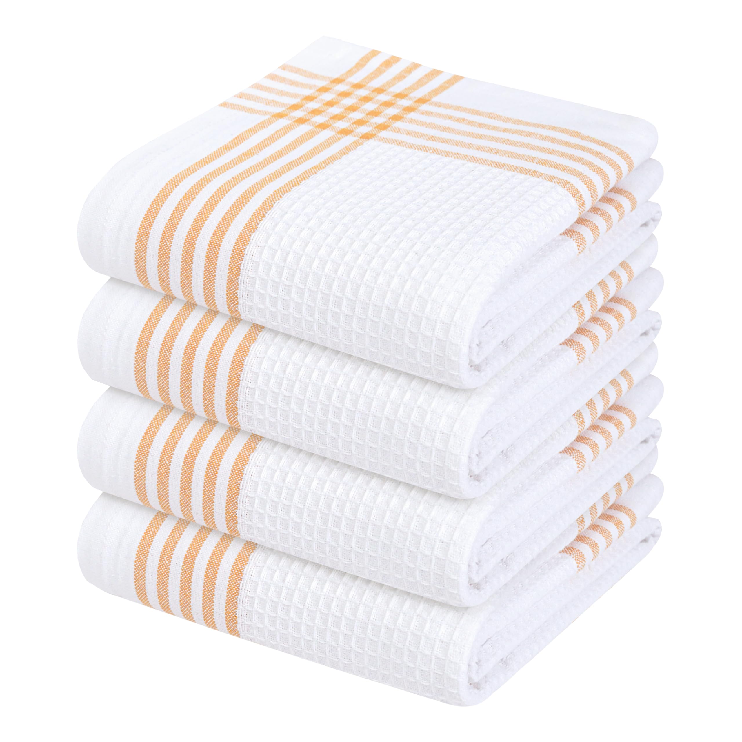 Waffle White &amp; Mustard Yellow Set of 4 Kitchen Towels, 100% Cotton, 16x26 inches, Soft and Durable Dish Towel, Quick Dry Dishcloths, Ideal for Drying Dishes, Cleaning, Wiping