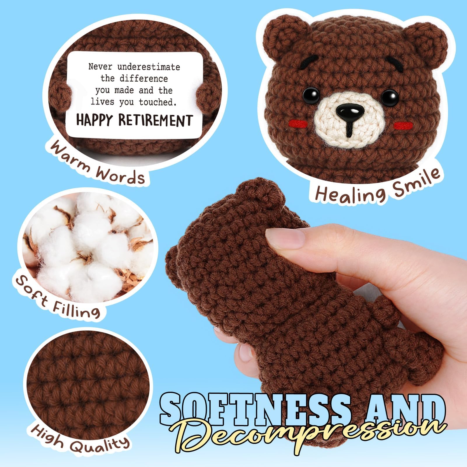 CheriGift Retirment Gifts for Women Men Handmade Crochet Teddy Bear Retirement Decorations - Image 3