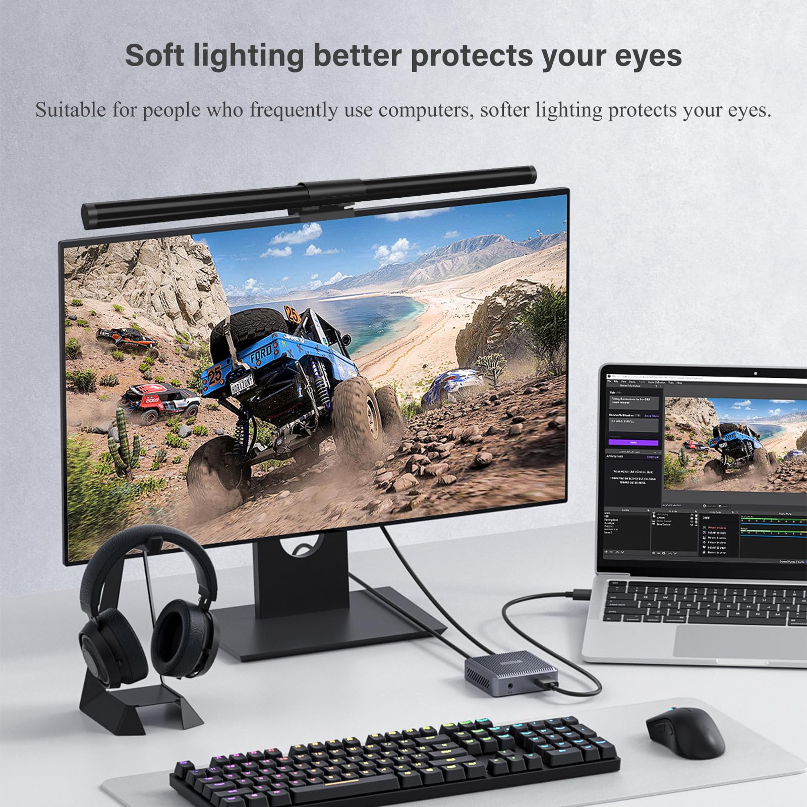 Lampe Ecran PC 44CM Bureau USB PC Moniteur USB Monitor Light Bar D'ordinateur 5 Modes D'éclairage, 3000K-6500K, Commande Tactile, avec Protection des Yeux pour Office Home Gaming - Noir