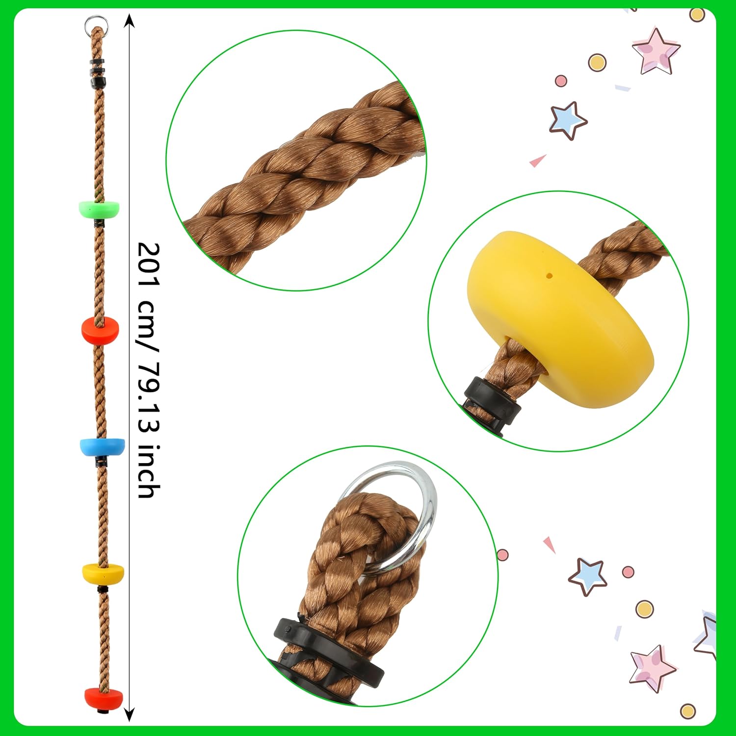 2 Pack 6.59ft Climbing Rope with Knots Colorful Playground Rope Swing Tree Climbing Ropes for Kids Outdoor Swing Set Backyard Accessories