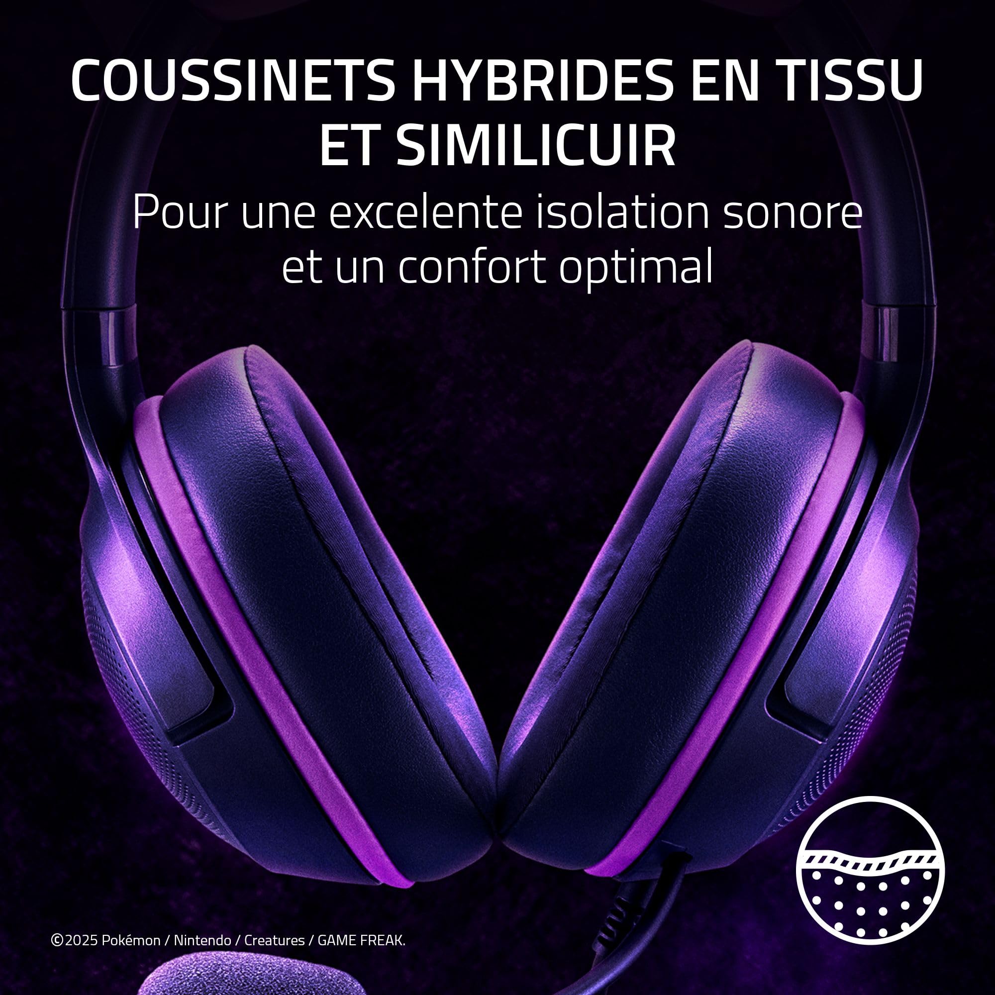 Razer Kraken Kitty V2 - Édition Gengar Pokémon - Casque USB - Pointes Gengar - Éclairage réactif au Stream - Microphone cardioïde HyperClear - Haut-parleurs Triforce 40mm - Son Surround | Violet