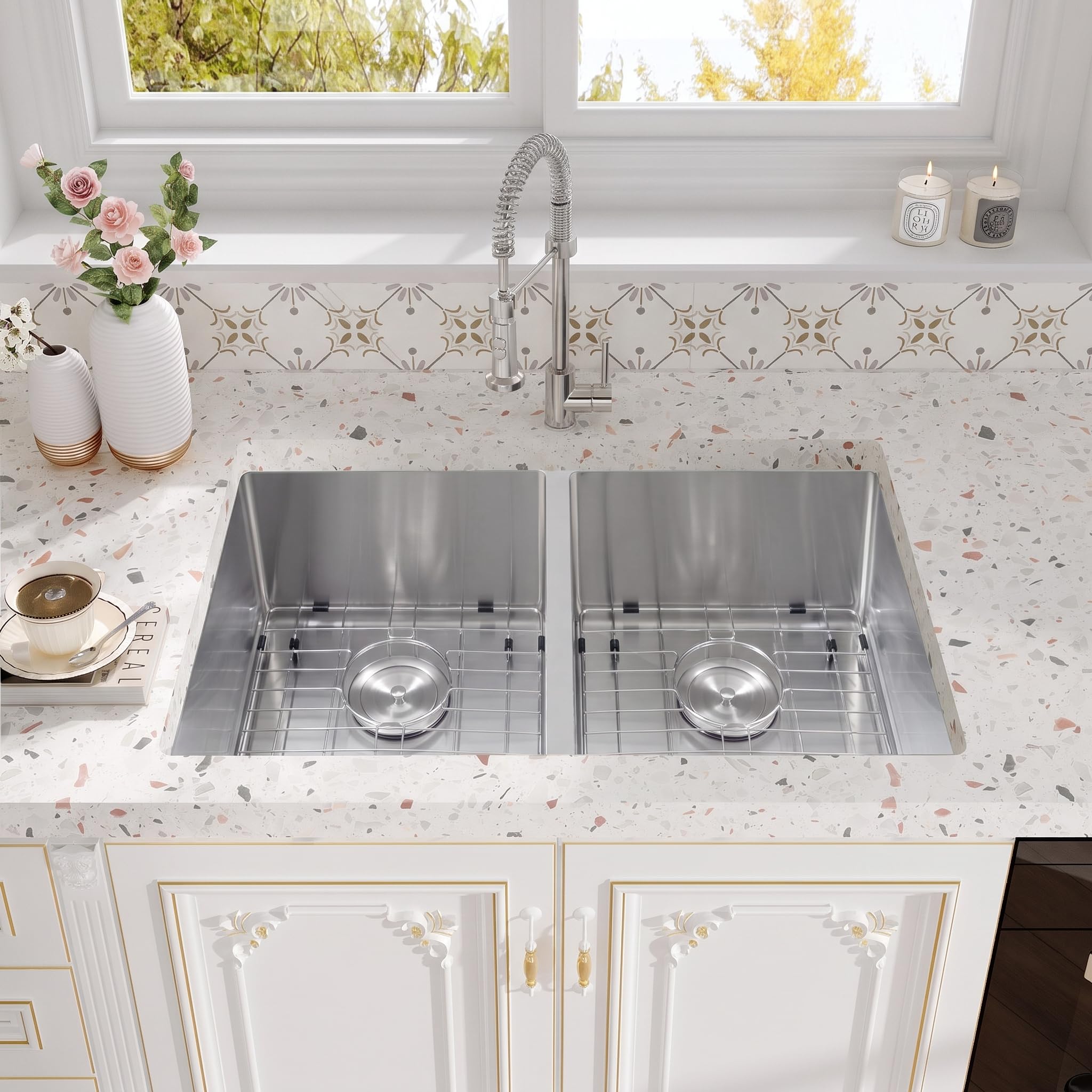 Rhbamoa 30 Inch Undermount Double Sink,50/50 Stainless Steel Kitchen Sink