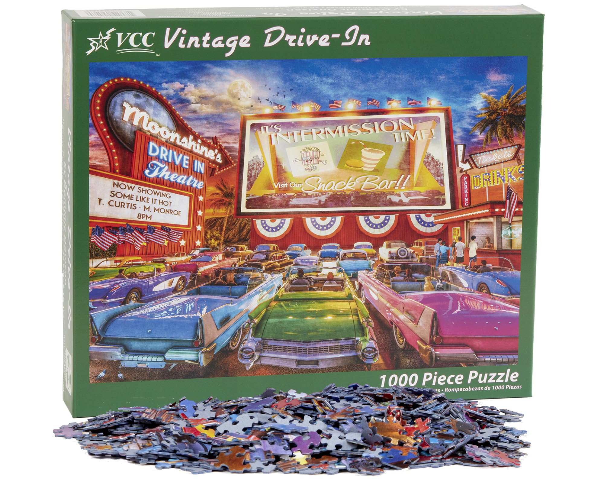 Vintage Drive-in Jigsaw Puzzle 1000 Piece by Vermont Christmas Company, Fully Interlocking & Randomly Shaped Pieces - Image 4