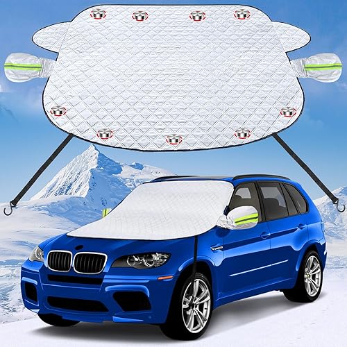 Cubierta de nieve para parabrisas de automóvil para hielo con protección de 5 capas, protector de parabrisas de invierno con bordes magnéticos,