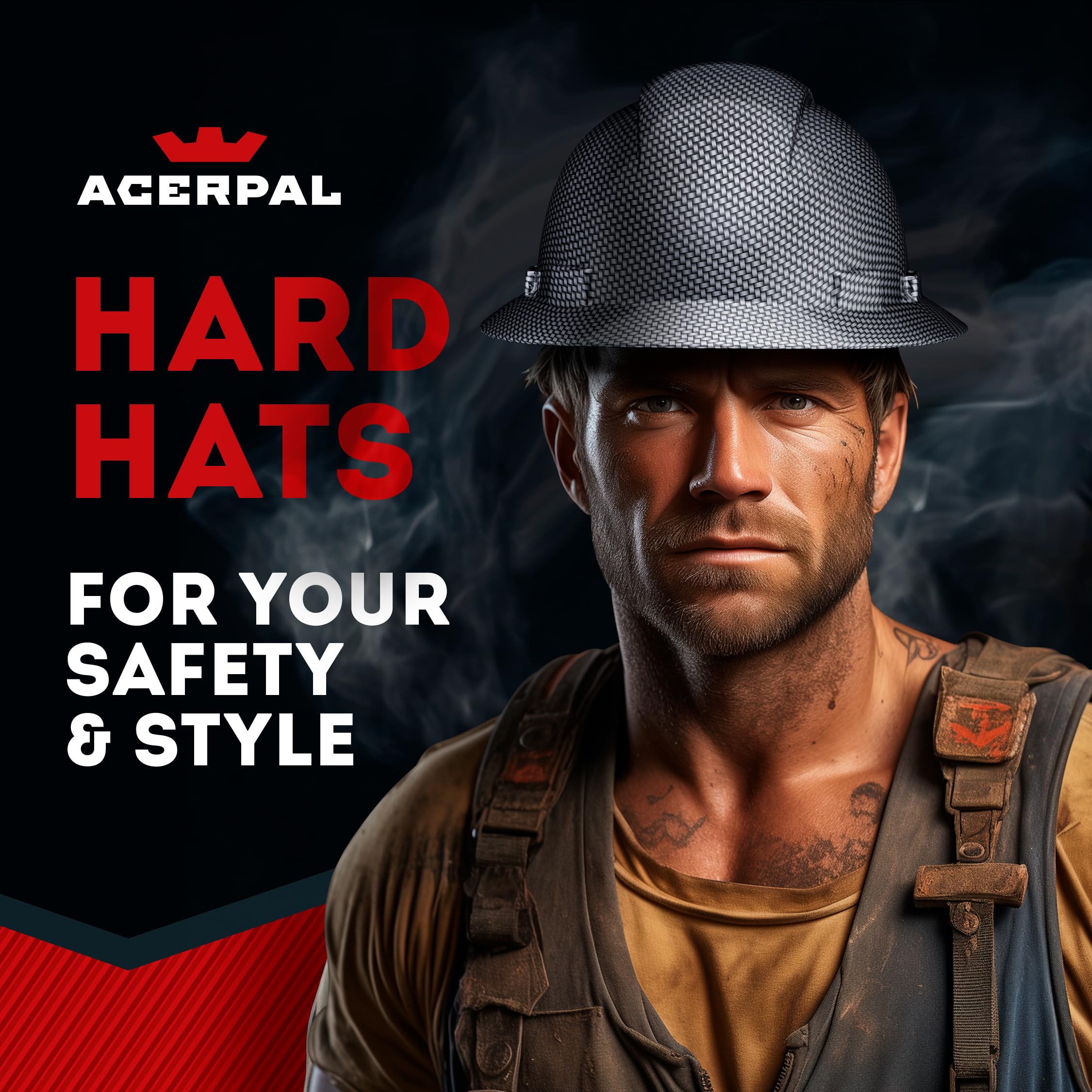 Casque de sécurité OSHA à large bord ventilé en fibre de carbone avec suspension à 6 points
