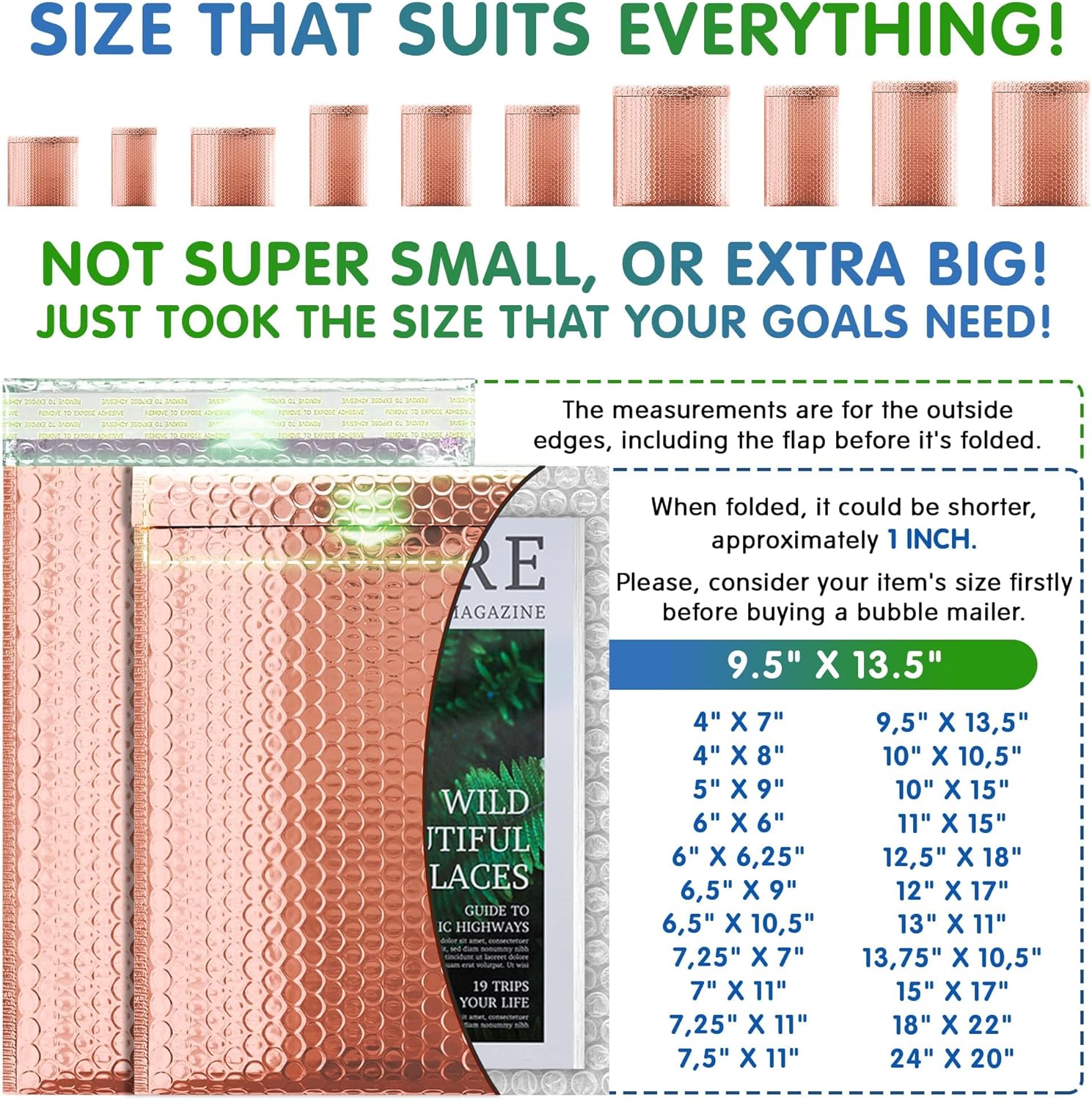 ABC PACK & SUPPLY Metallic Bubble Mailers 9.5 x 13.5 Inch Rose Gold, Self Seal Closure, 3/16 Inch Cushioning, Padded Shipping Envelopes, Pack of 150