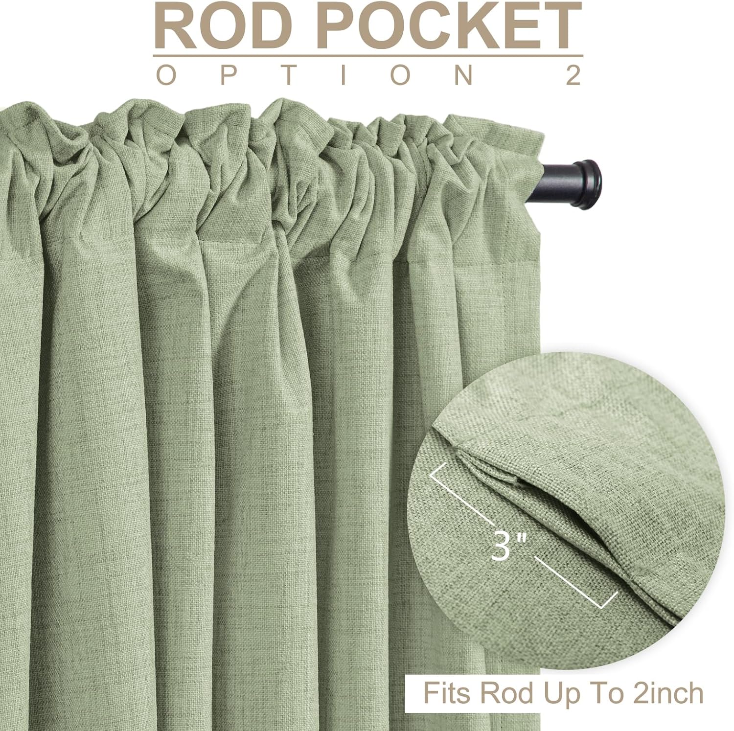 100% Blackout Shield Linen Blackout Curtains for Bedroom 90 Inches Long, Back Tab/Rod Pocket Living Room Drapes, Thermal Insulated Blackout Curtains 2 Panels Set, 50" W x 90" L, Sage thumbnail