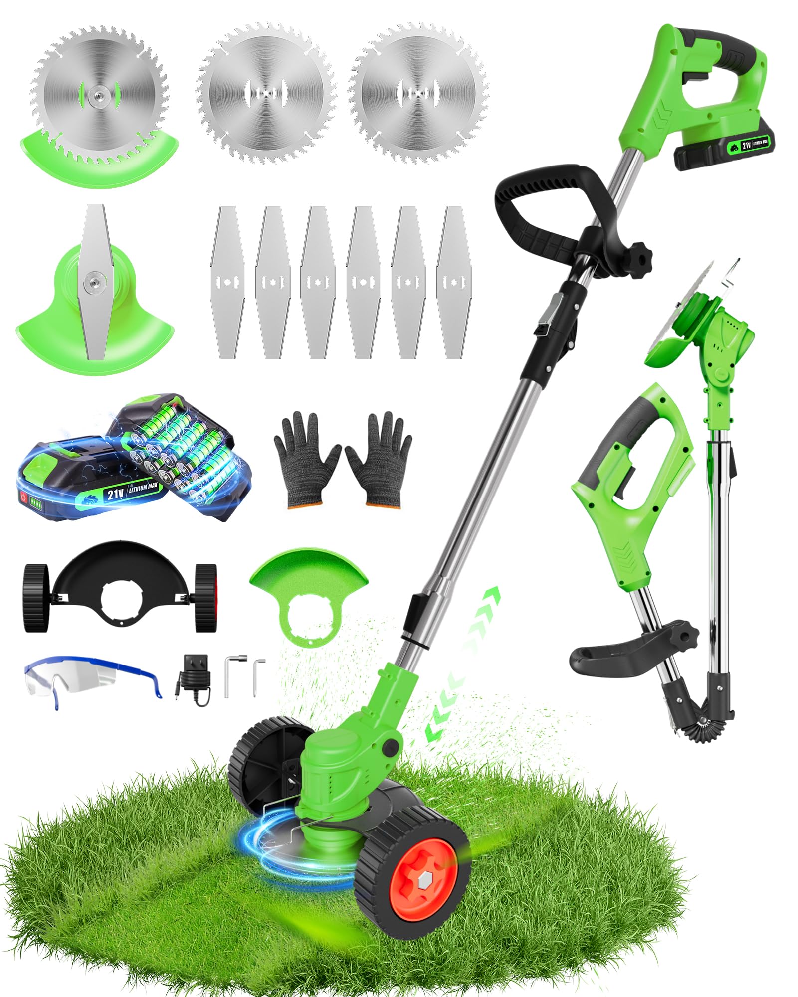 cordless weed wacker, 2-in-1 stringless weed wacker, foldable 2.0ah battery powered weed trimmer stringless grass trimmer/edger lawn tool for yard lawns garden
