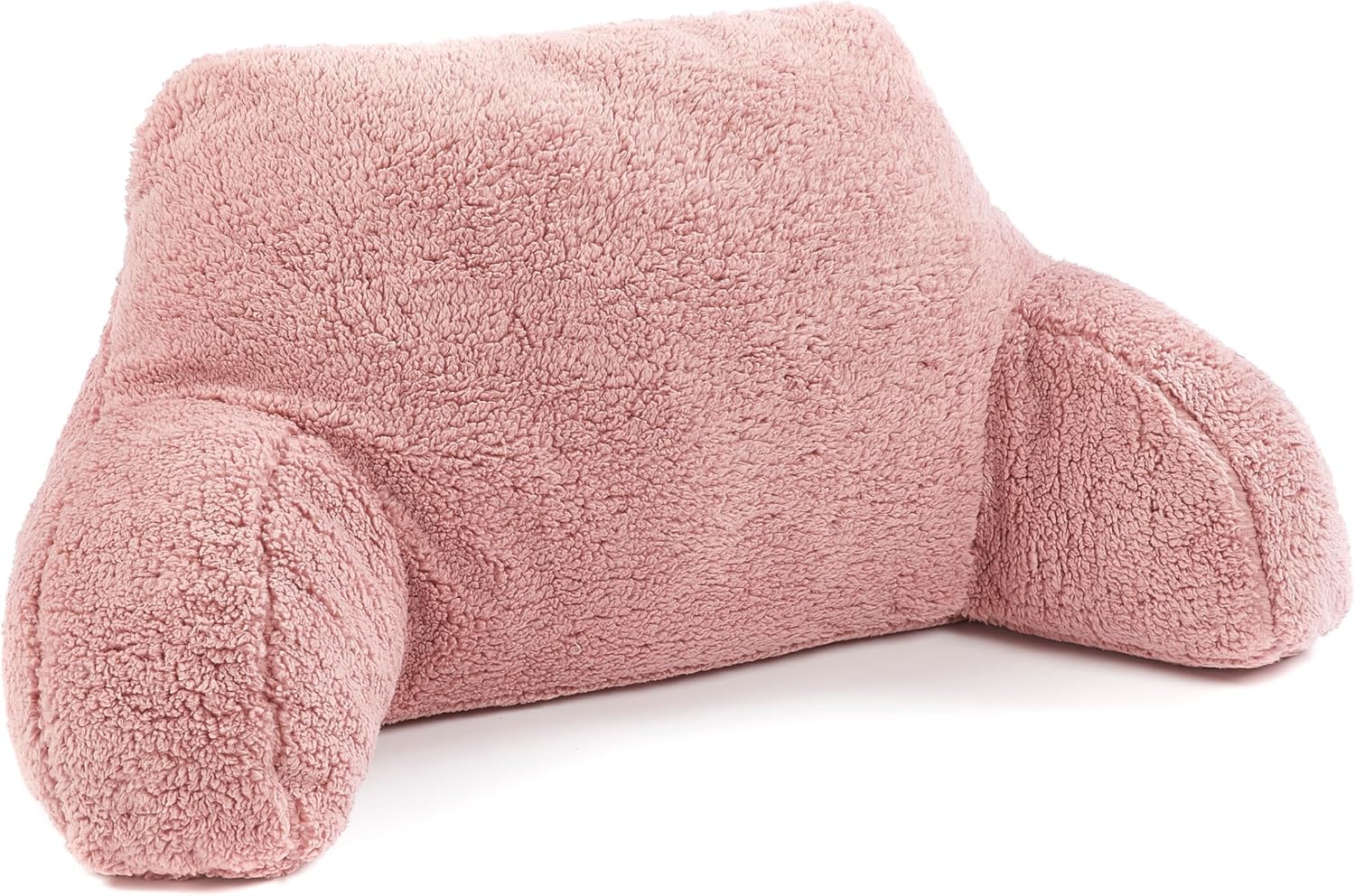 Downland Huggleland Reading Pillow with Arms - Soft Teddy Fleece Cuddle Cushion for Adults, Backrest Support Pillow for Bed, Chair & Armchair Reading Cushion (Pink) - 45H x 39D x 89W cm