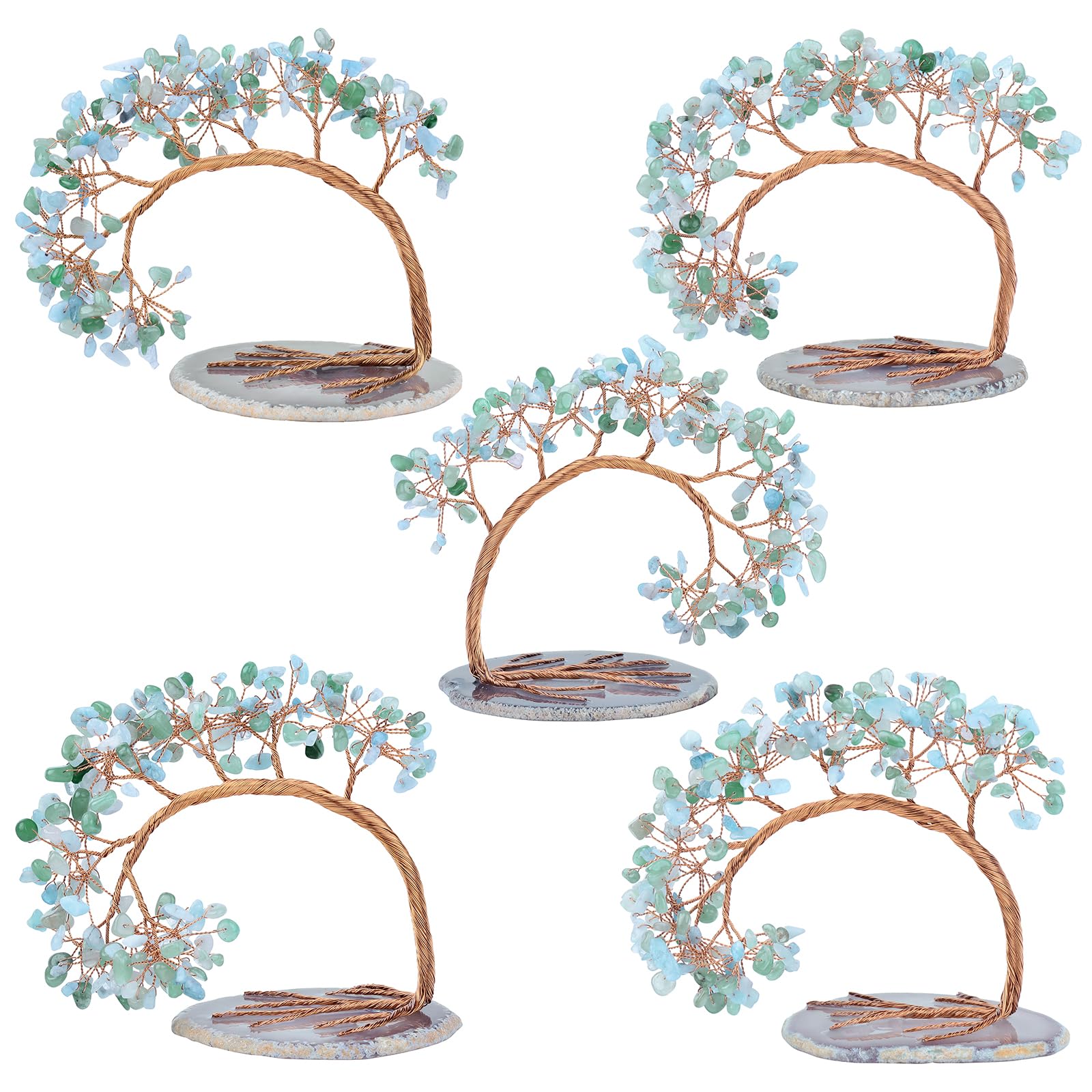Nupuyai Grüner Aventurin & Aquamarin Kristall Baum Feng Shui Edelstein Baum Lebensbaum, Glücksbaum, Geldbaum Geschenk, Hochzeit, Deko, 4.5-5.2 Zoll
