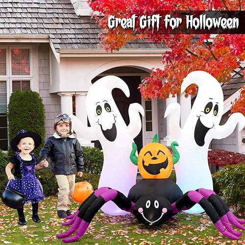 Miniatura 7 de Araña de llama naranja de 12 pies, decoración inflable para exteriores, decoración al aire libre con luces LED, decoración inflable de vacaciones