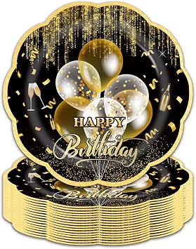 7 inch Party Paper Plates for Dinner Cake Dessert 50 pcs Paper Tableware Plates Party Supplies for Birthday Holiday Wedding Baby Shower Decorations Black Birthday