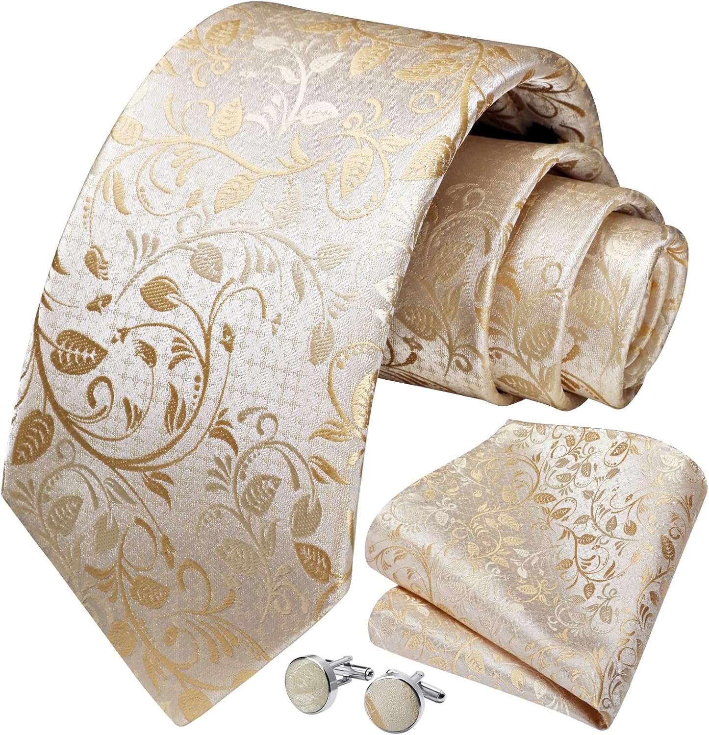 HISDERN Ties for Men Paisley Floral Mens Ties and Pocket Square Cufflinks Set Classic Business Necktie Handkerchief - Image 4