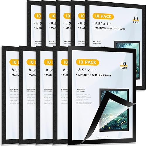SPVIKISGO 10 soportes magnéticos para letreros de 8.5 x 11 pulgadas, marcos adhesivos para paredes, ventanas, puertas y marcos magnéticos para