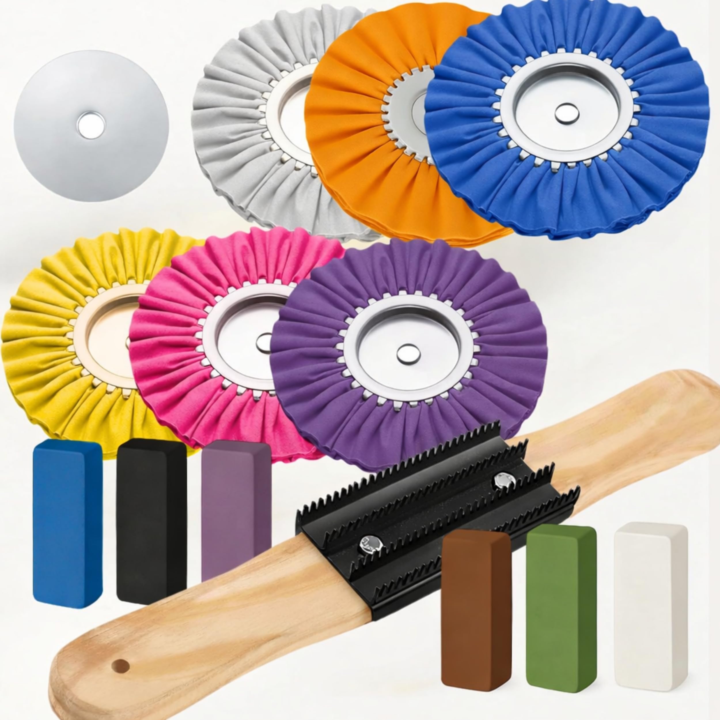 13PCS 8 Inch Aluminum Polishing Kit – Airway Buffing Wheels for Polishing and Compounds Set for Metal Rim Shine Restoration Grinder Compatible Wheel