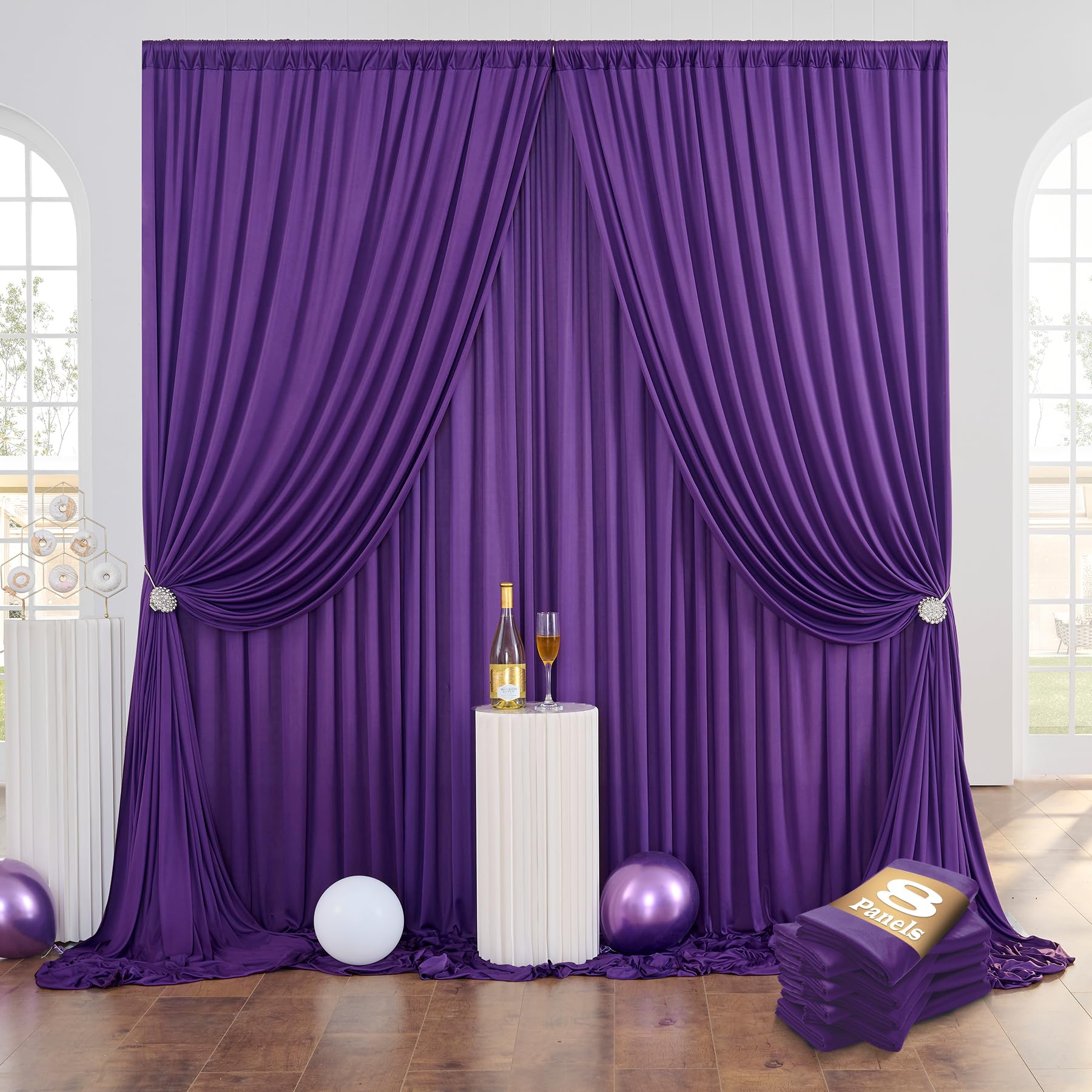 8 Panels Purple Backdrop Curtains for Party Background, Wrinkle Free Purple Photo Backdrop Drapes Back Drop Cloth for Wedding Birthday Photography