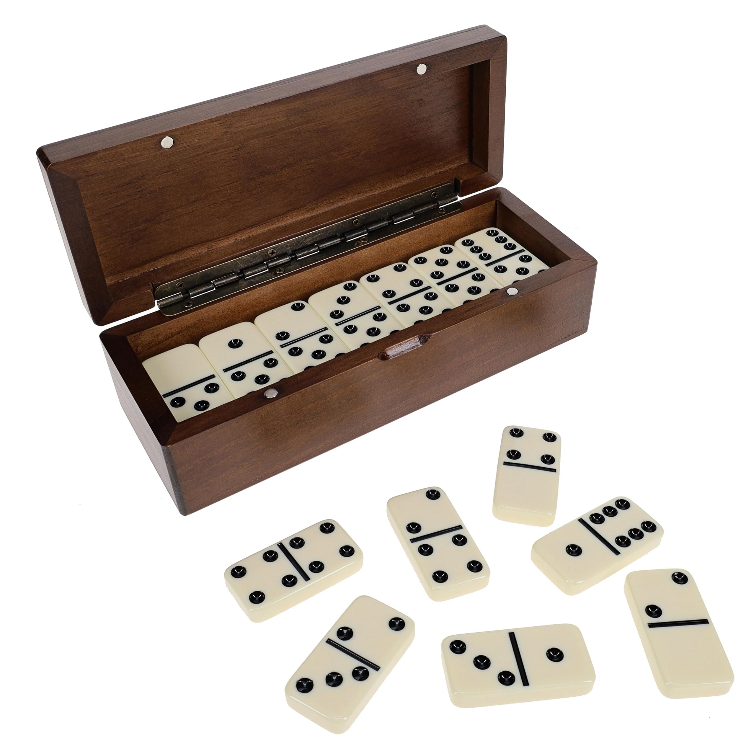 WE Games Domino doppio 6 in scatola magnetica da viaggio in legno, set domino per adulti, colore avorio Double Six Domino, giochi da tavolo classici, giochi di piastrelle