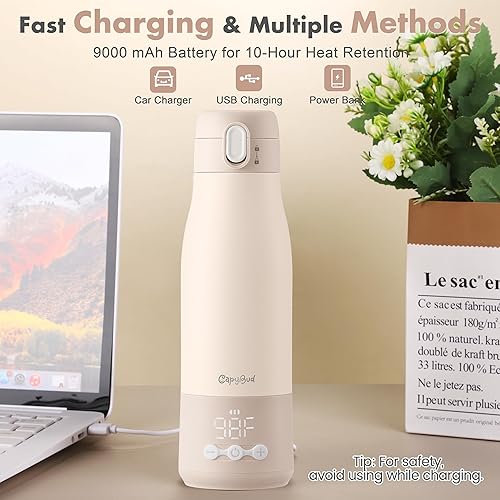 Miniatura 6 de Calentador de botellas portátil para viajes, calentador de leche de 12 onzas para agua de fórmula de leche materna, calentamiento rápido y control