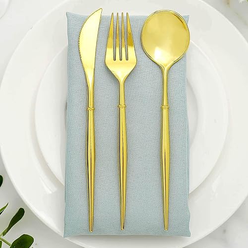 Miniatura 10 de Efavormart - Juego de 24 utensilios de cocina color dorado metálico de 8 pulgadas con verde esmeralda cazador juego de cubiertos de plástico moderno