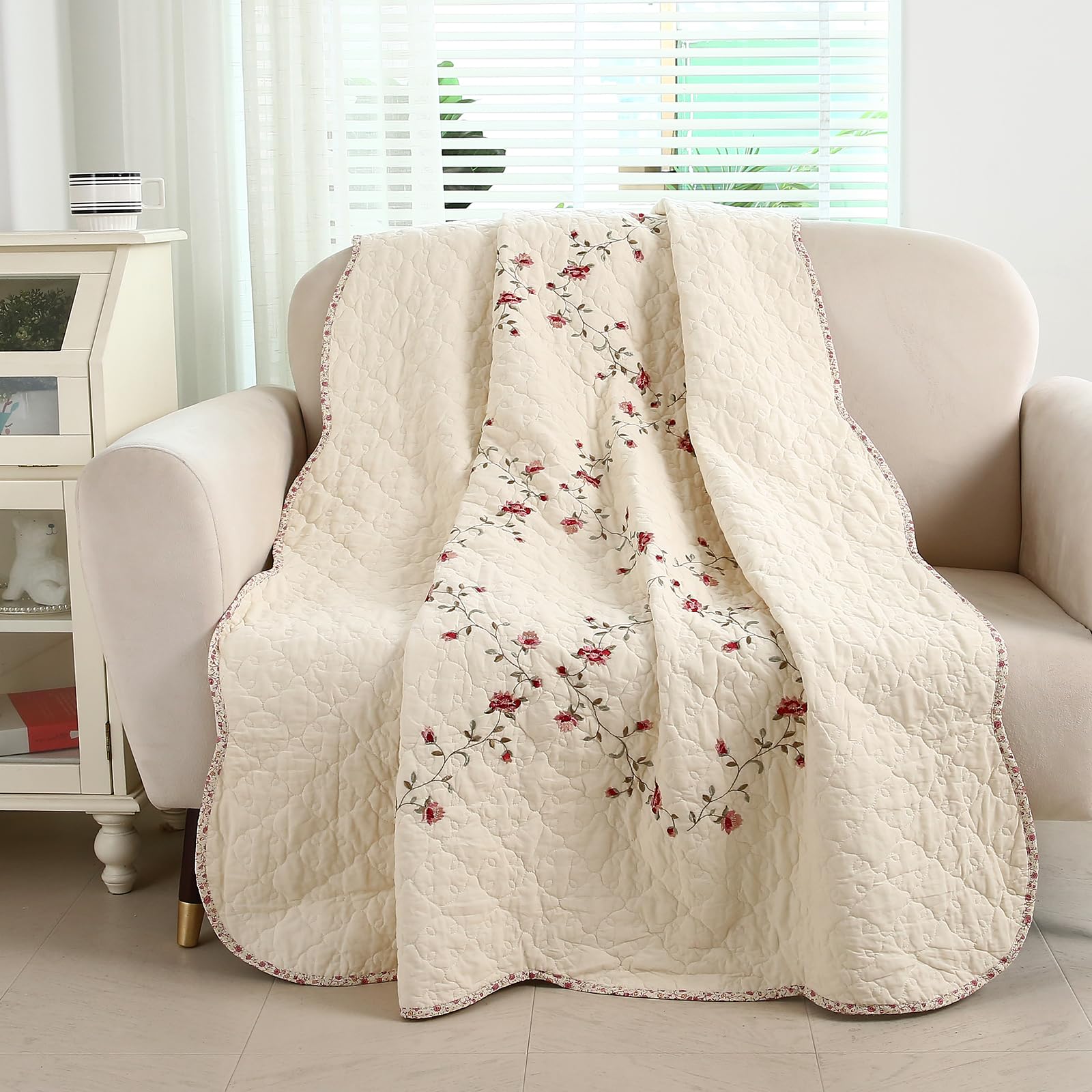 Couverture matelassée toutes saisons en pur coton lavable 127x152 cm