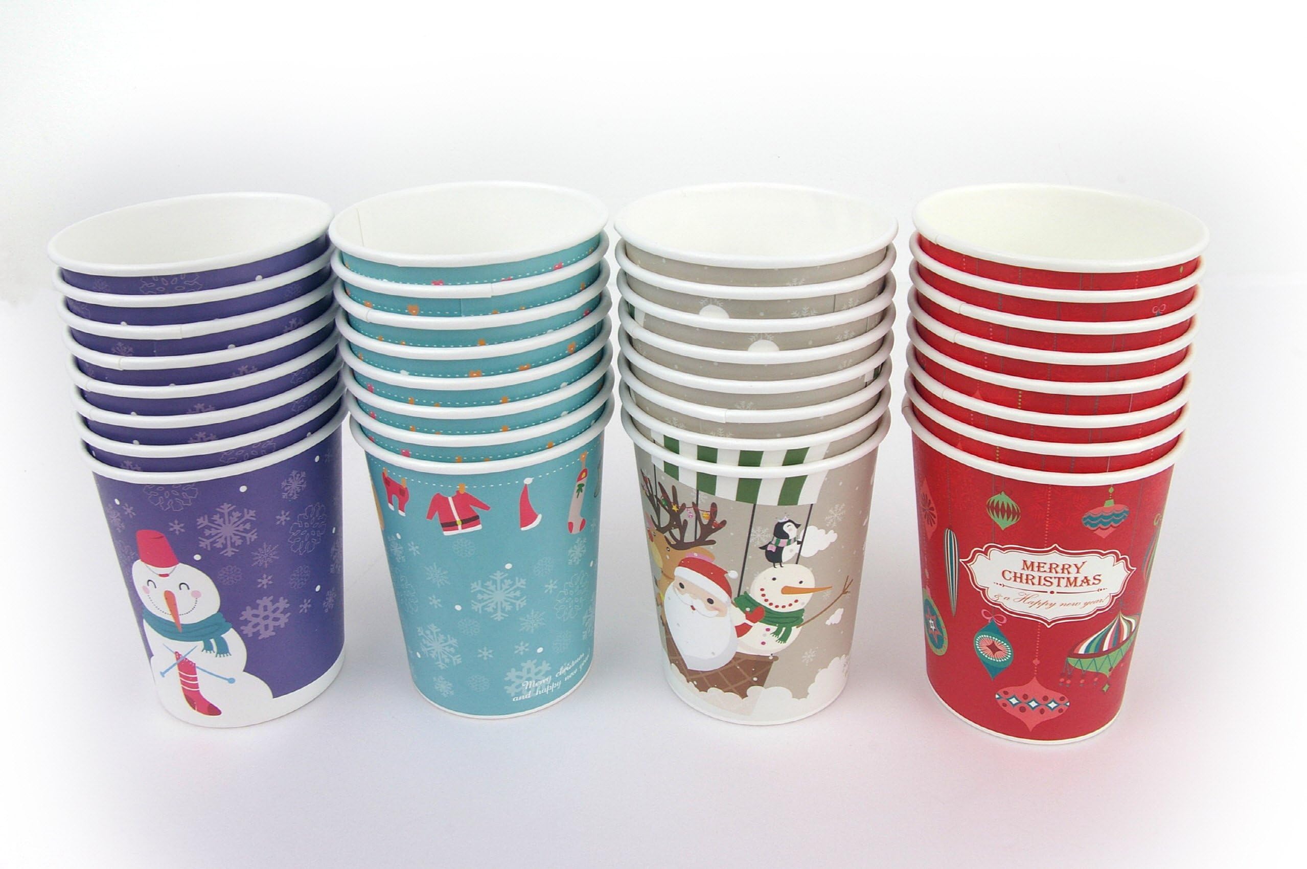 Set of 32 Christmas Design 10oz Disposable Hot Beverage Insulated Paper Party Cups 8 of Each Design Wedding Birthday Graduation Office Party Supplies Decorations Wholesale Takeout Coffee Cup (C Type)