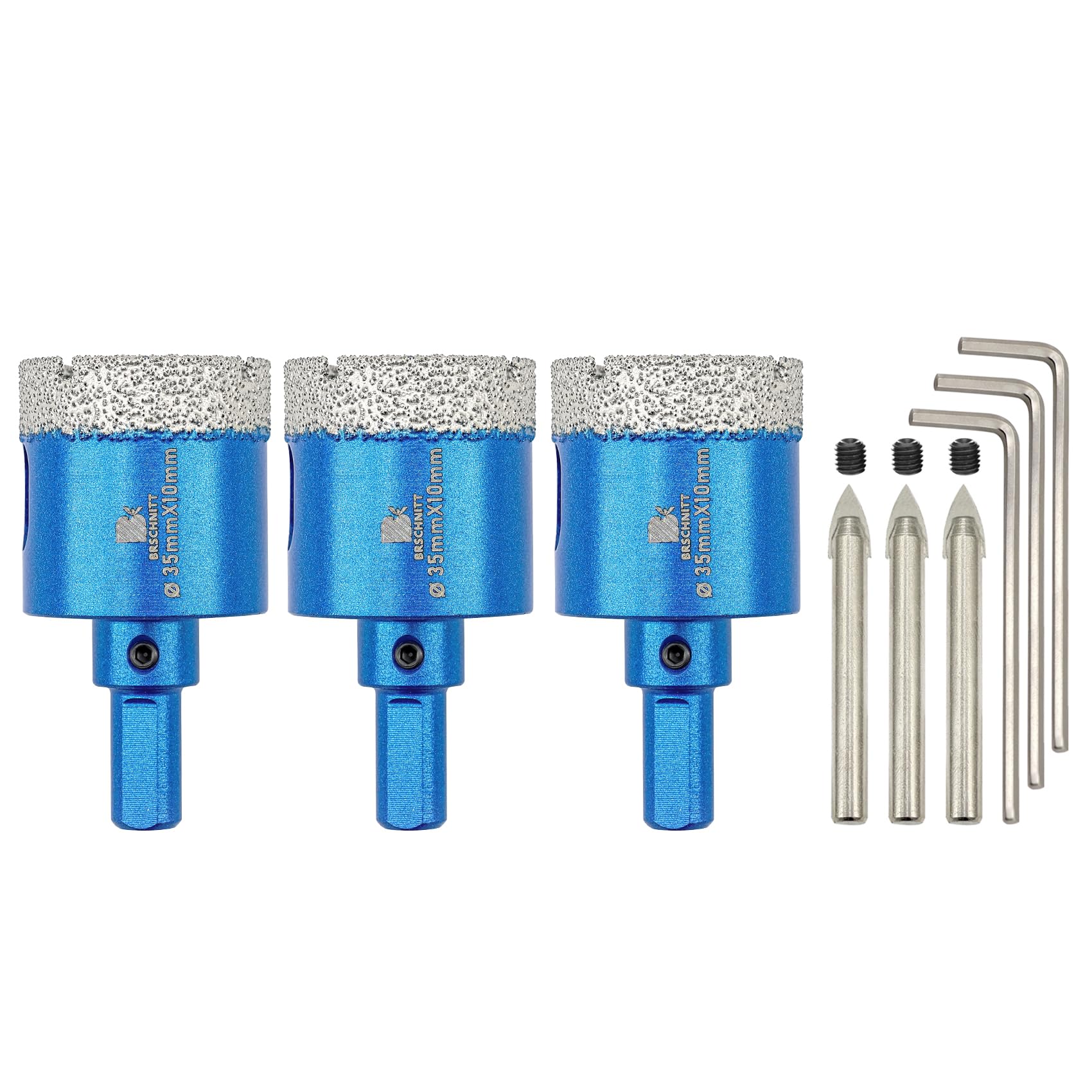 BRSCHNITT Dry Diamond Core Drill Bit with Pilot Bit - 1 3/8"inch Diamond Tile Hole Saw with Triangle Shank for Porcelain Tile Ceramic Stone Granite Marble(3pcs)