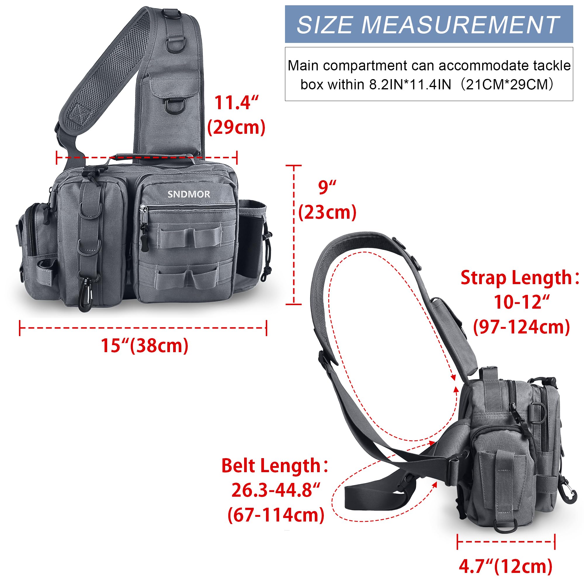 SNDMOR Borsa Pesca, Molteplici tasche Borsa Pesca Spinning, Durevole Borsa da Pesca, Messenger può essere Trasportato Zaino Pesca