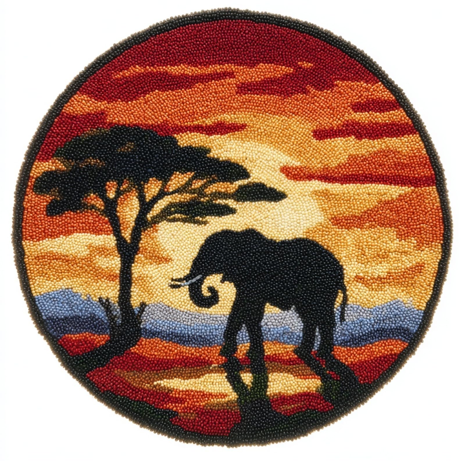 WallustrioaW DIY Tapestry Carpet Rug Making for Adults,Sunset Elephant,Crochet Kit for Beginners,Carpet Making Set with Printed Canvas,Gift,50x50cm