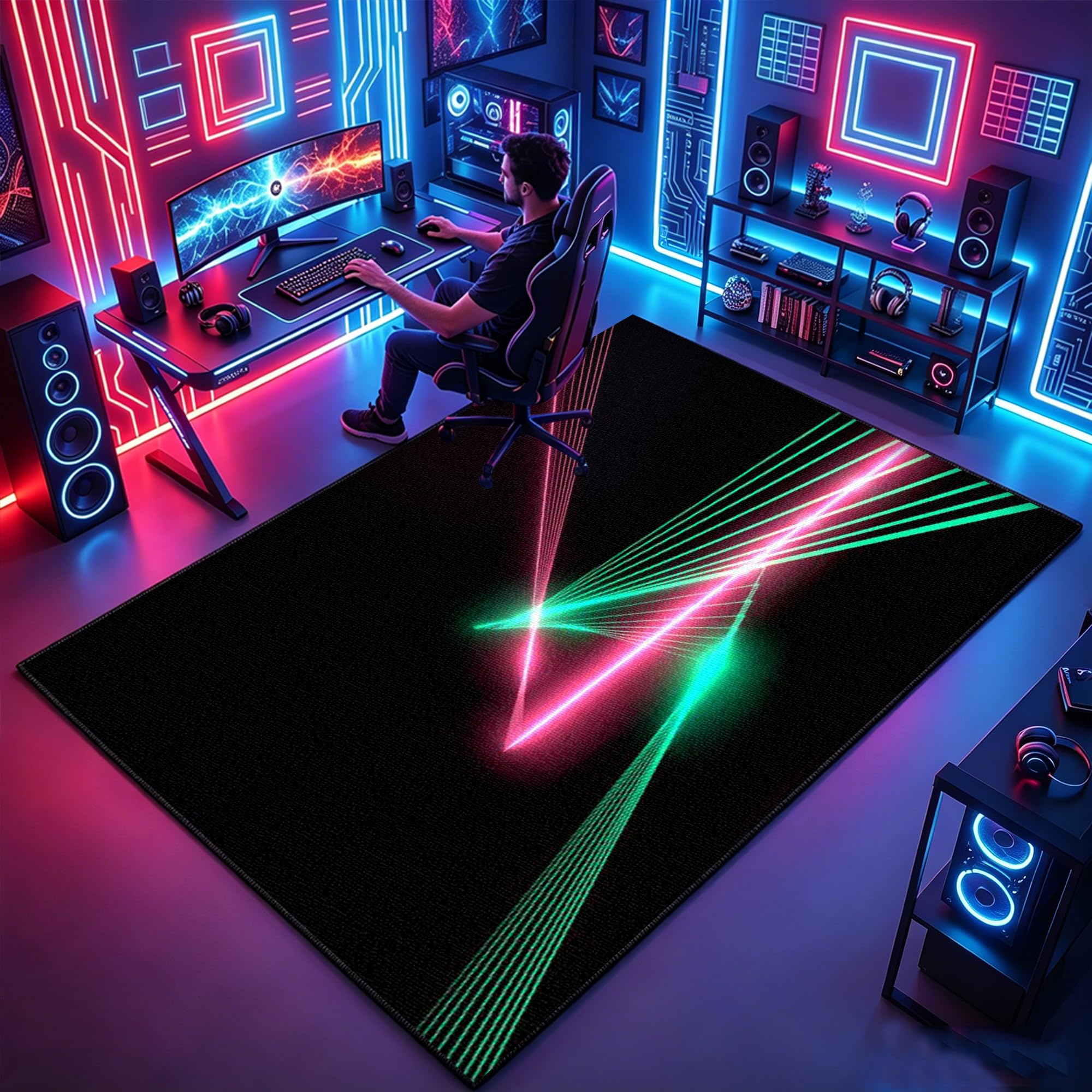 Tapis gamer pour chambre d'adolescent et de garçon grand tapis lavable à motif 3D