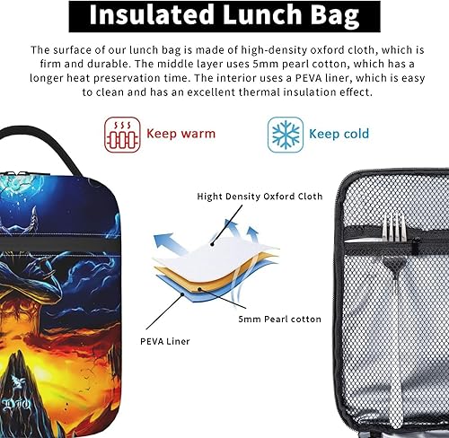 Miniatura 6 de Ronnie Metal James Singer Dio - Lonchera térmica con aislamiento para lonchera unisex linda bolsa de almuerzo para senderismo con correa ajustable