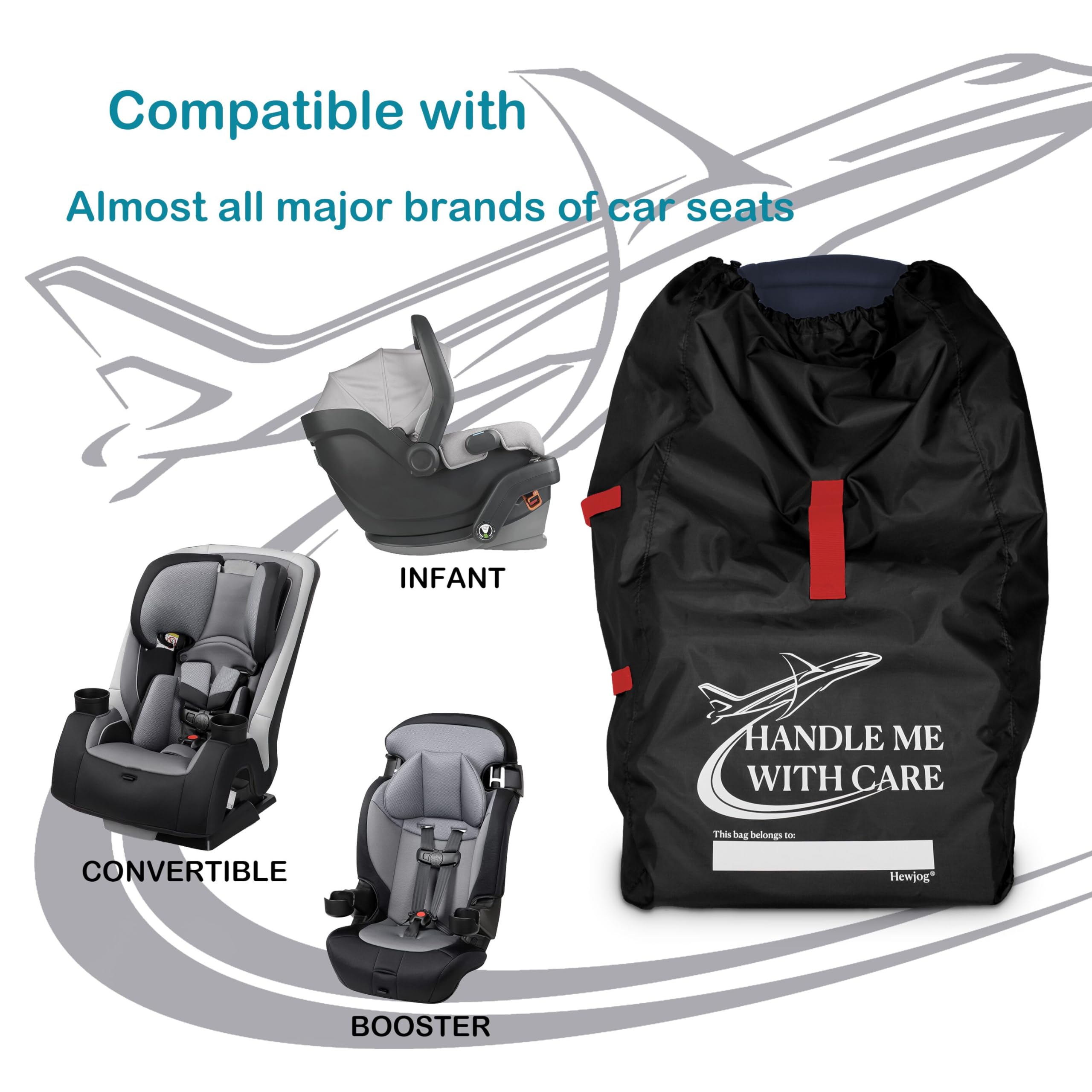 Bolsa de viaje para asiento de coche para avión, funda de asiento de coche para viajes aéreos para portabebés, convertible, color negro
