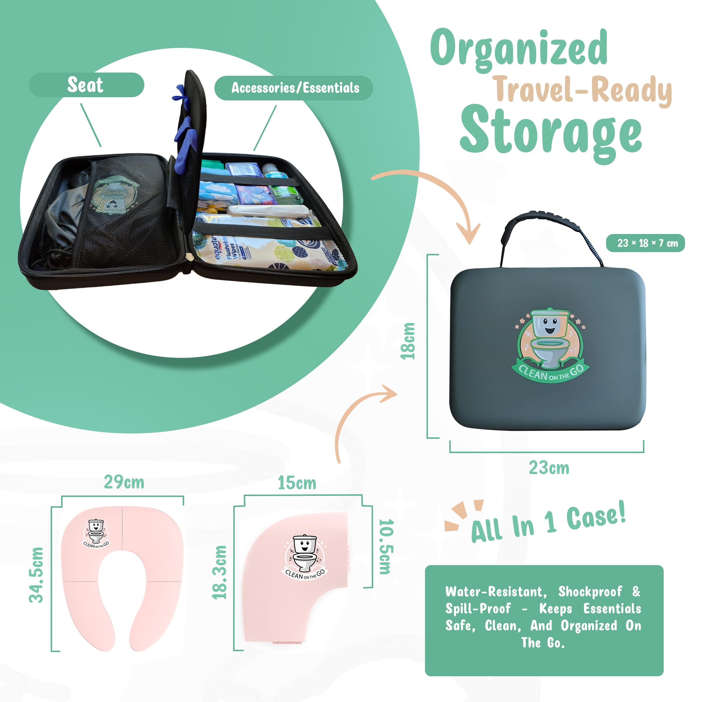 Travel Potty Seat: Portable w Carrying Case for Toddler Toilet Training, Foldable Non-Slip Silicone for kids public toilets, CLEAN ON THE GO (Pink) - 5