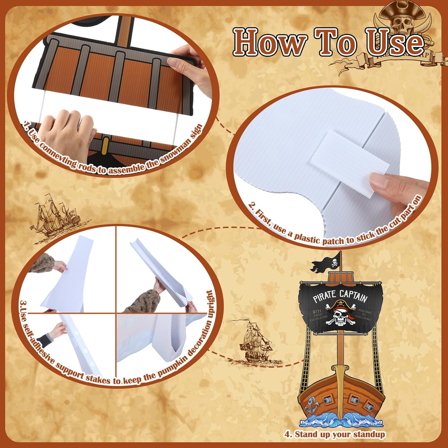 5.6 Ft Halloween Pirate Ship Cardboard Cutout Stand Up Life Size Pirate Theme Party Decorations Captain Ship Backdrops Photo Props Stand Up Cardboard for Life for Halloween Pirate‘s Theme Party Decor